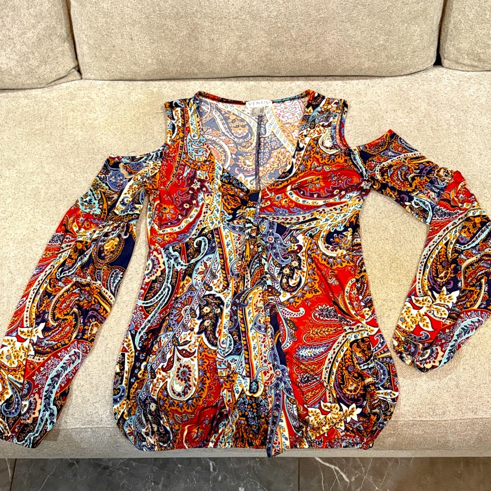 Venus shoulder-less Bohemian Boho Paisley Cold Shoulder Blouse